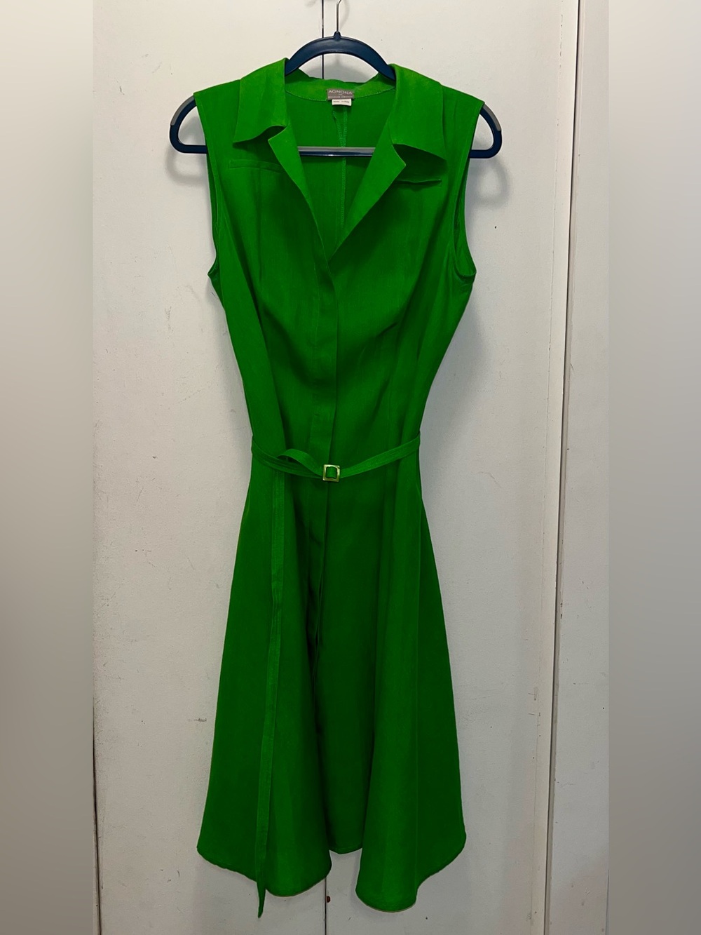 Sleeveless Green Belted Linen Midi Dress- Agnona for Bergdorf Goodman